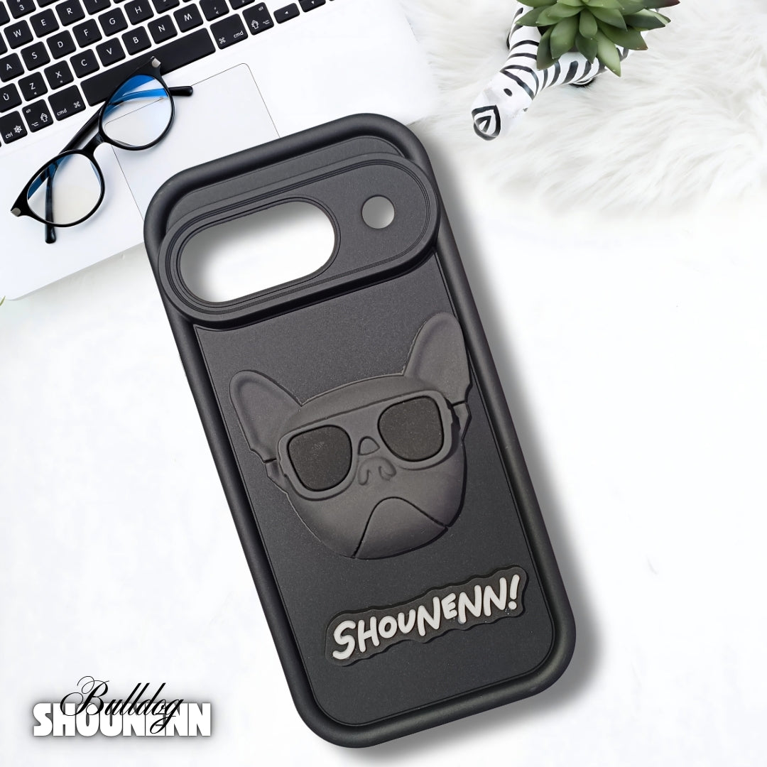 Black SHOUNENN BULLDOG Silicone case for Google Pixel 9