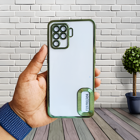 Green 6D Chrome Logo Cut Transparent Case for Oppo F19 Pro