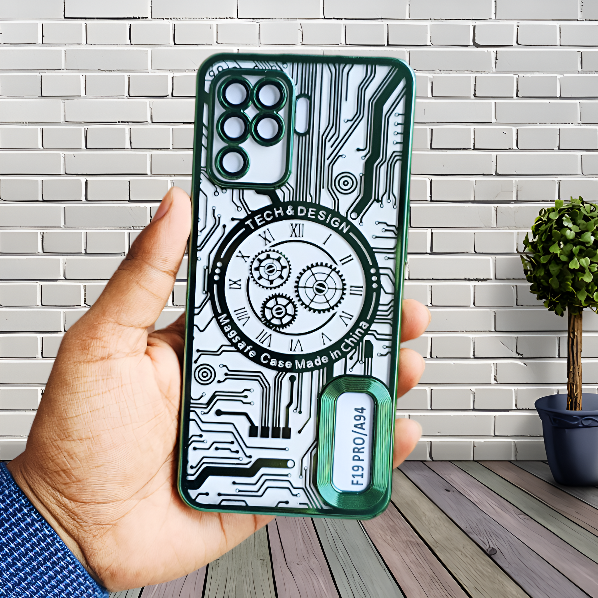 Green Watch Machine Logo Cut Transparent Case for Oppo F19 Pro