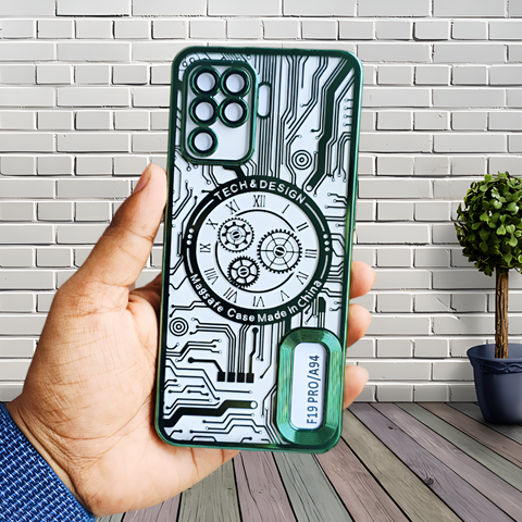 Green Watch Machine Logo Cut Transparent Case for Oppo F19 Pro