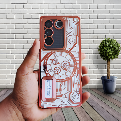 Pink Watch Machine Logo Cut Transparent Case for Vivo V27 Pro