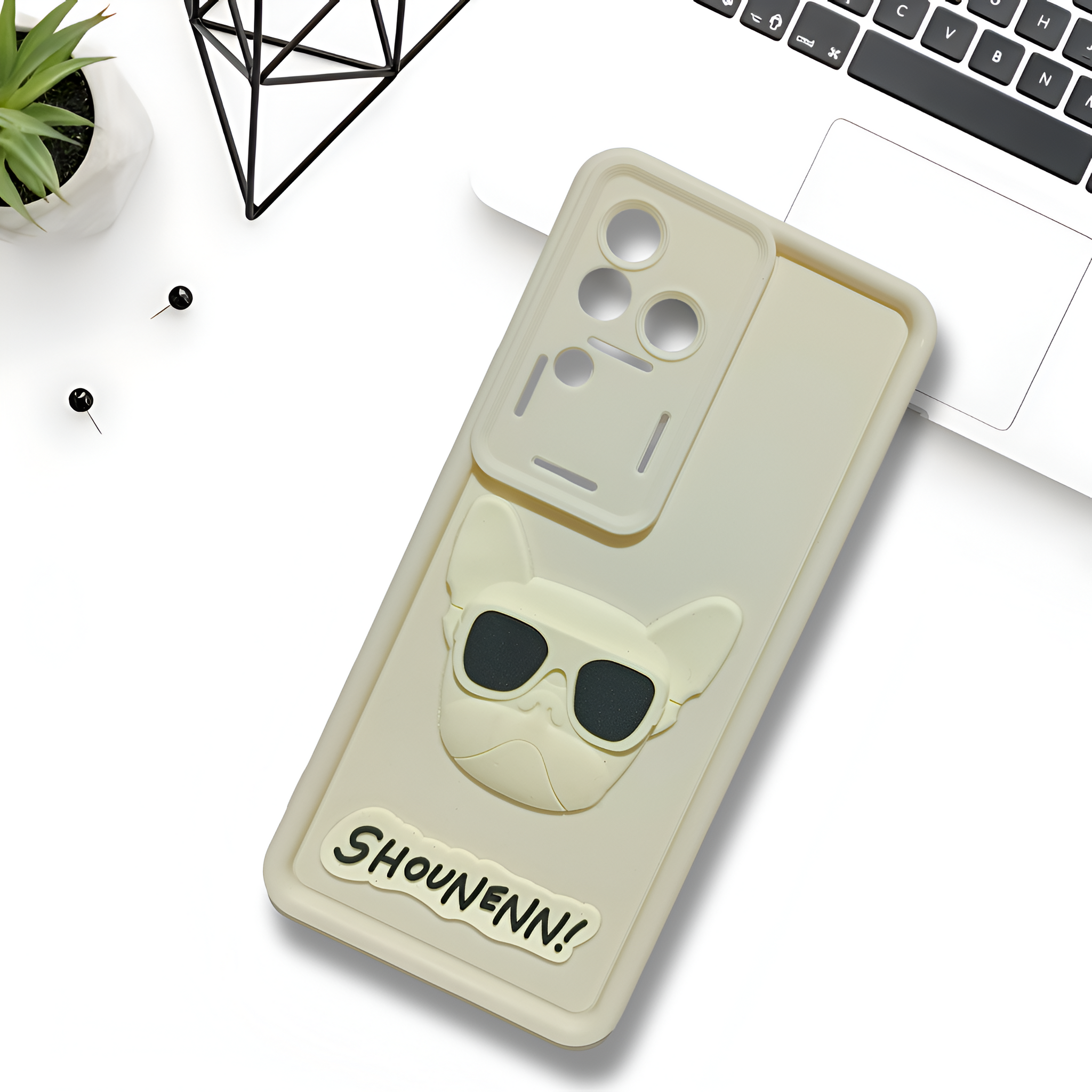 Cream SHOUNENN BULLDOG Silicone case for Vivo V30 Pro