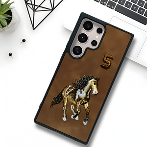 Brown Leather Horse Leather Camera Ornamented for Samsung S24 Ultra