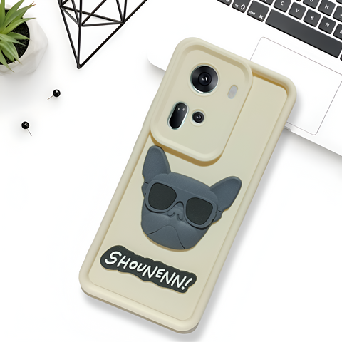 Cream SHOUNENN BULLDOG Silicone case for Oppo Reno 11