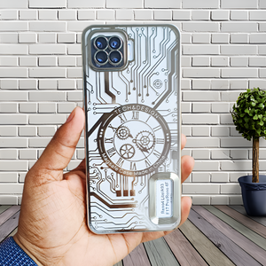 Silver Watch Machine Logo Cut Transparent Case for Oppo F17 Pro