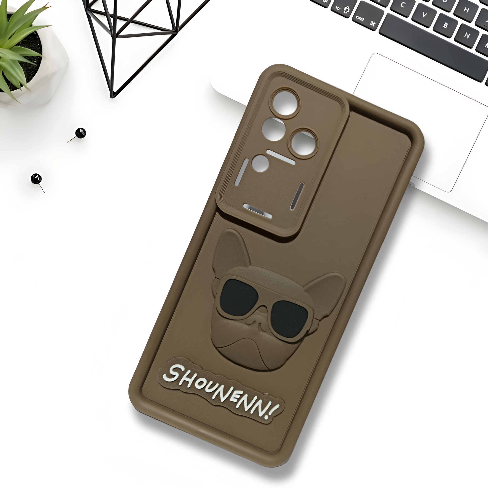 Dark Brown SHOUNENN BULLDOG Silicone case for Vivo V30 Pro