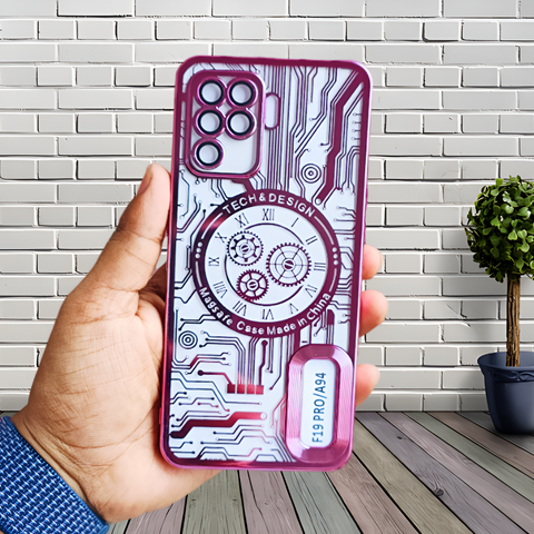 Pink Watch Machine Logo Cut Transparent Case for Oppo F19 Pro