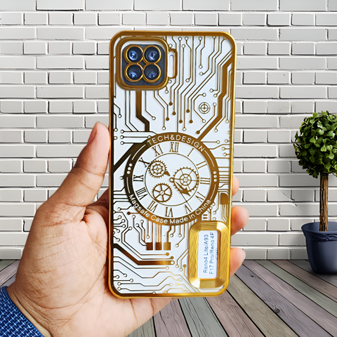 Gold Watch Machine Logo Cut Transparent Case for Oppo F17 Pro