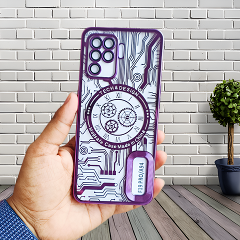 Purple Watch Machine Logo Cut Transparent Case for Oppo F19 Pro