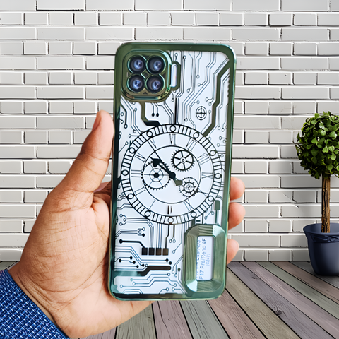 Green Watch Machine Logo Cut Transparent Case for Oppo F17 Pro