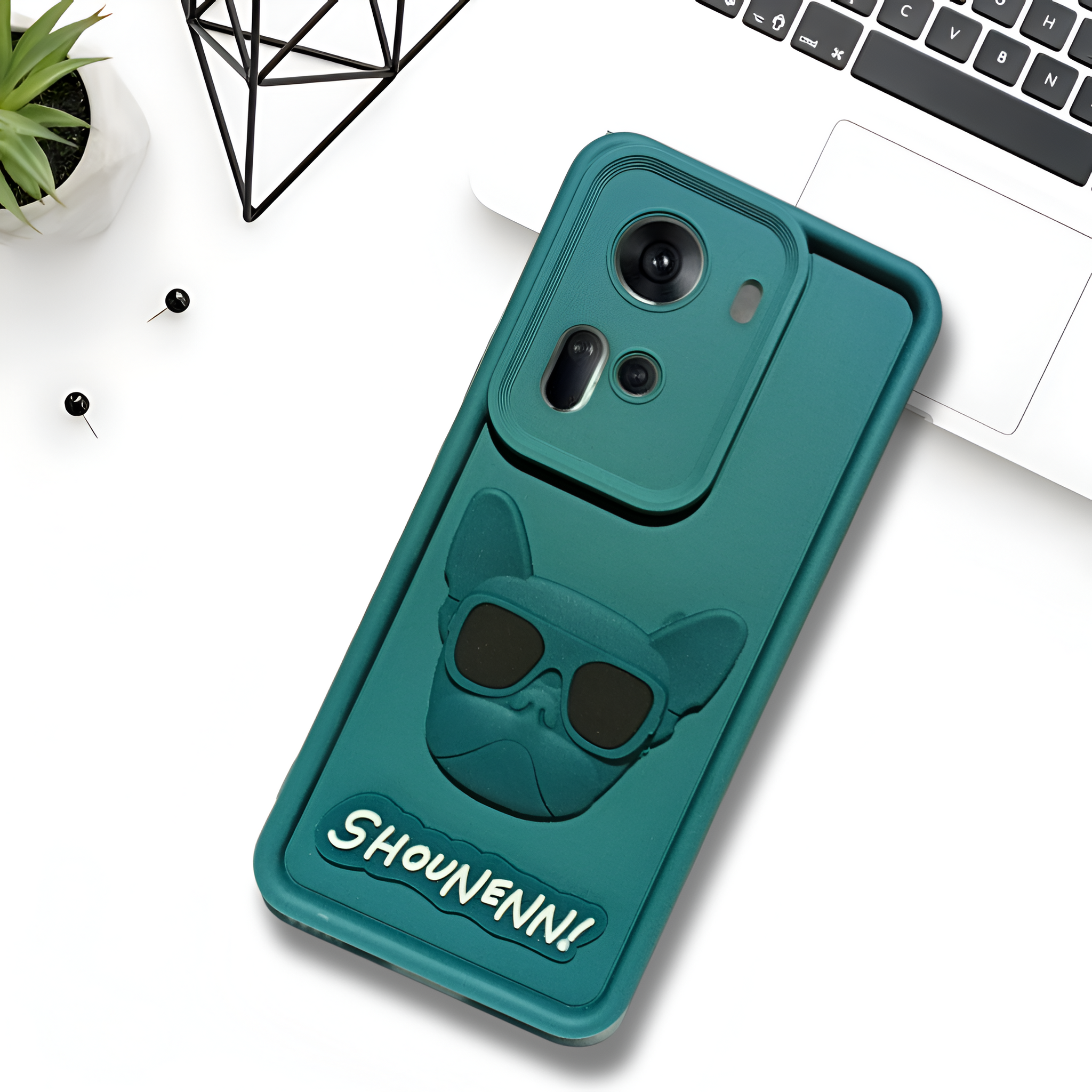 Green SHOUNENN BULLDOG Silicone case for Oppo Reno 11
