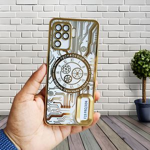 Gold Watch Machine Logo Cut Transparent Case for Oppo F19 Pro