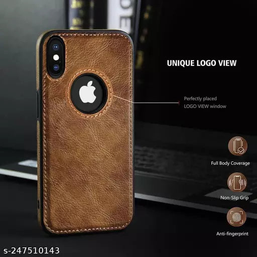 Puloka Brown Logo cut Leather silicone case for Apple iPhone Xs Max