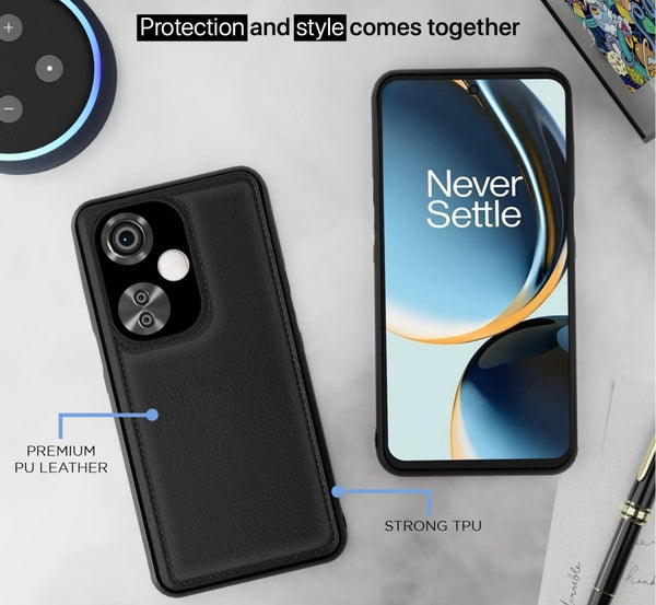 Puloka Black Leather Case for Oneplus Nord CE 3 Lite - The Hatke