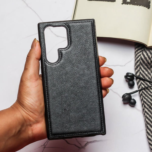 Puloka Black Leather Case for Samsung S22 Ultra - The Hatke