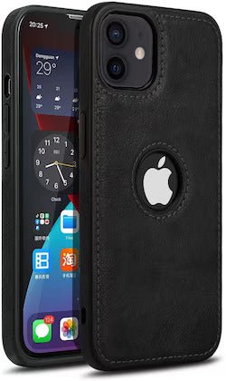 Puloka Black Logo cut Leather silicone case for Apple iPhone 12 - The Hatke