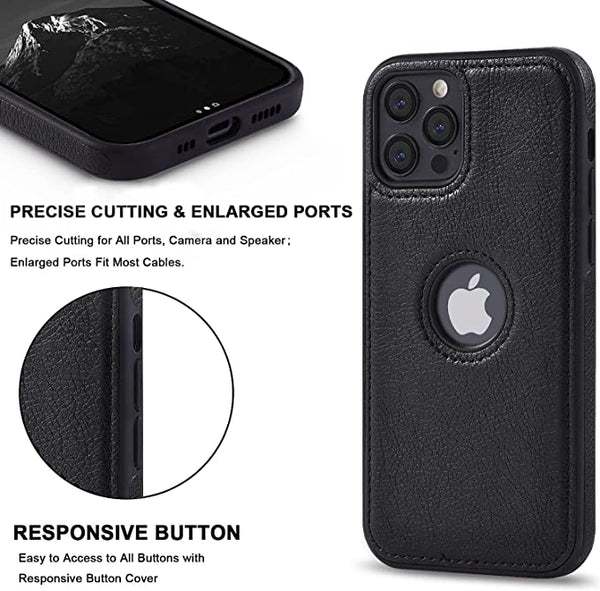 Puloka Black Logo cut Leather silicone case for Apple iPhone 13 Pro - The Hatke
