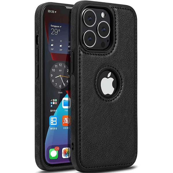 Puloka Black Logo cut Leather silicone case for Apple iPhone 13 Pro - The Hatke