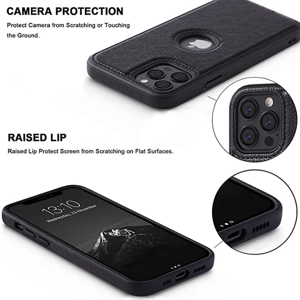 Puloka Black Logo cut Leather silicone case for Apple iPhone 13 Pro - The Hatke