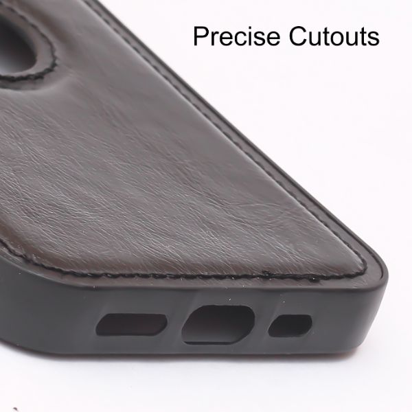 Puloka Black Logo cut Leather silicone case for Apple iPhone 15 Plus - The Hatke