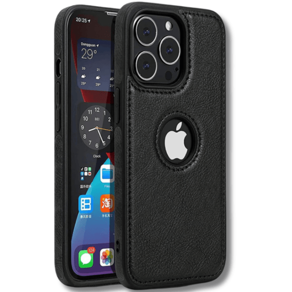 Puloka Black Logo cut Leather silicone case for Apple iPhone 15 Pro - The Hatke