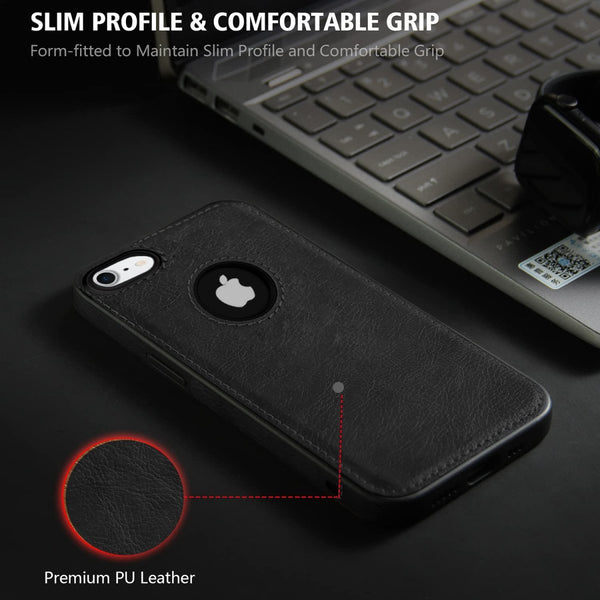 Puloka Black Logo cut Leather silicone case for Apple iPhone 7 - The Hatke