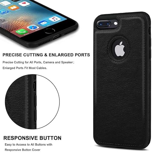Puloka Black Logo cut Leather silicone case for Apple iPhone 7 Plus - The Hatke