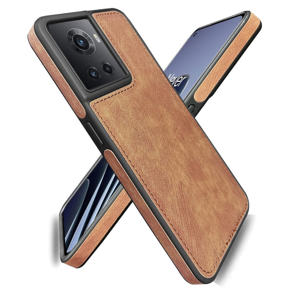 Puloka Brown Leather Case for Oneplus 10R - The Hatke