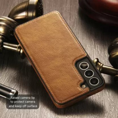 Puloka Brown Leather Case for Samsung S21 FE - The Hatke