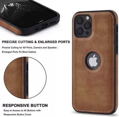 Puloka Brown Logo cut Leather silicone case for Apple iPhone 12 Pro Max - The Hatke