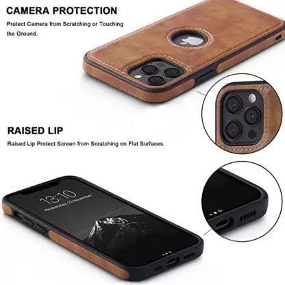 Puloka Brown Logo cut Leather silicone case for Apple iPhone 14 Pro - The Hatke