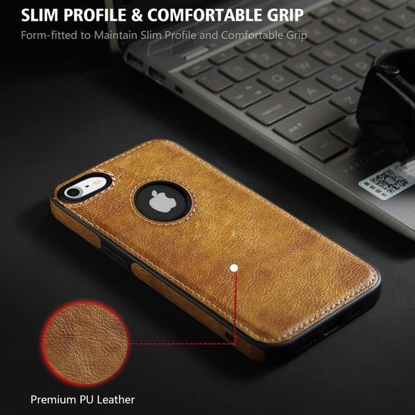 Puloka Brown Logo cut Leather silicone case for Apple iPhone 7 - The Hatke