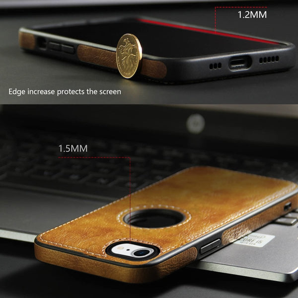 Puloka Brown Logo cut Leather silicone case for Apple iPhone 7 - The Hatke