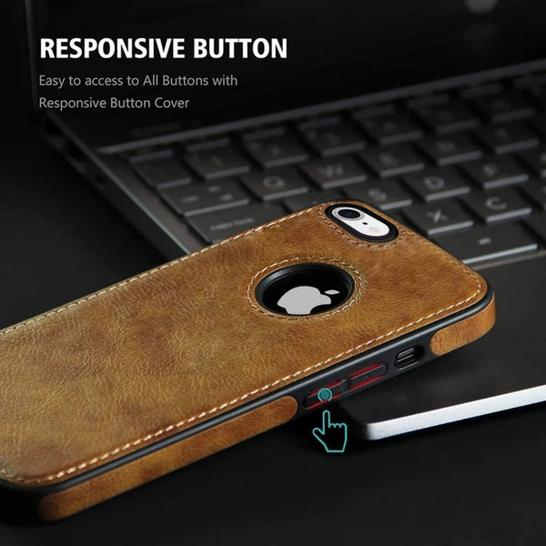 Puloka Brown Logo cut Leather silicone case for Apple iPhone 7 - The Hatke