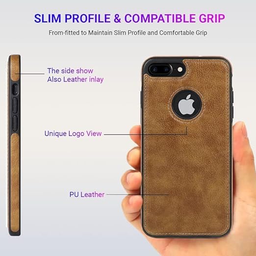 Puloka Brown Logo cut Leather silicone case for Apple iPhone 7 Plus - The Hatke