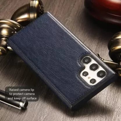 Puloka Dark Blue Leather Case for Samsung S24 Ultra - The Hatke