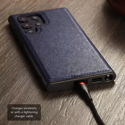 Puloka Dark Blue Leather Case for Samsung S24 Ultra - The Hatke
