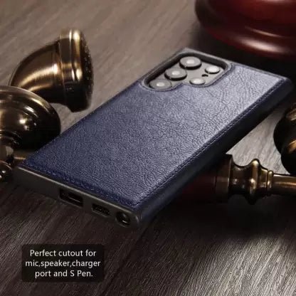 Puloka Dark Blue Leather Case for Samsung S24 Ultra - The Hatke
