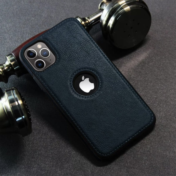 Puloka Dark Blue Logo cut Leather silicone case for Apple iPhone 13 Pro Max - The Hatke
