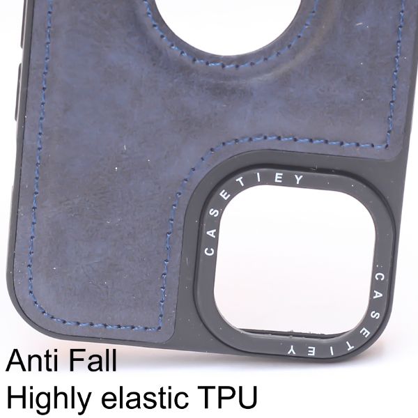 Puloka Dark Blue Logo cut Leather silicone case for Apple iPhone 15 Plus - The Hatke