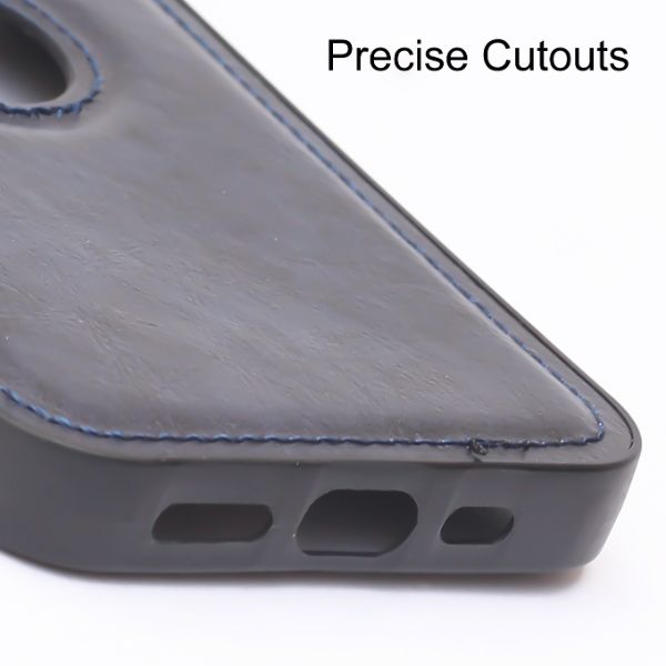 Puloka Dark Blue Logo cut Leather silicone case for Apple iPhone 15 Plus - The Hatke