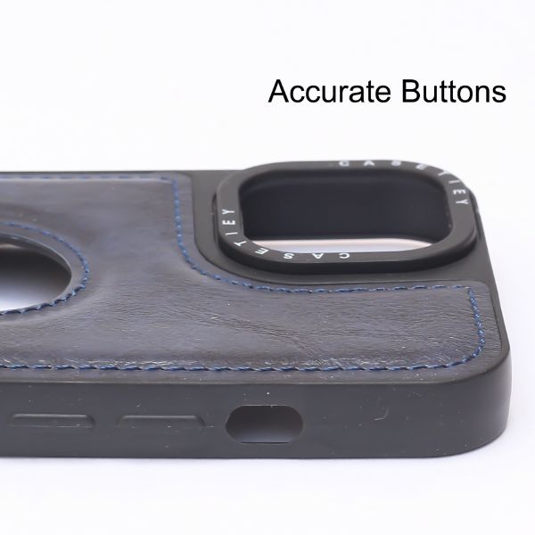 Puloka Dark Blue Logo cut Leather silicone case for Apple iPhone 15 Plus - The Hatke