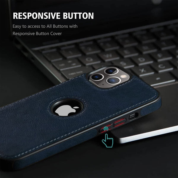 Puloka Dark Blue Logo cut Leather silicone case for Apple iPhone 15 Pro Max - The Hatke