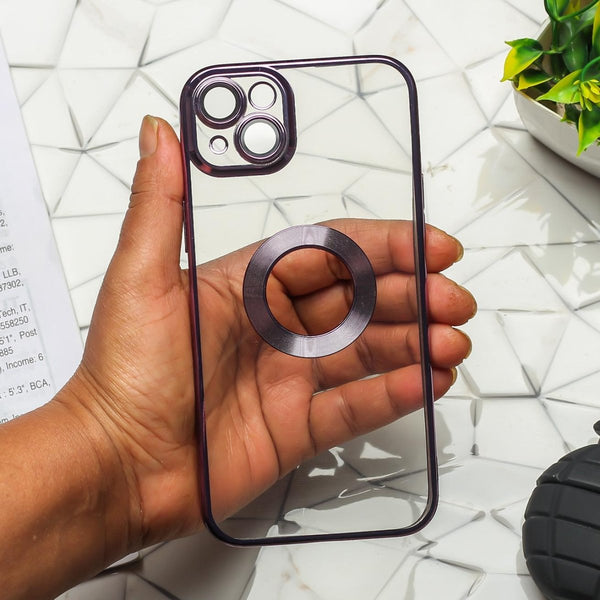 Purple 6D Chrome Logo Cut Transparent Case for Apple iphone 14 Plus - The Hatke