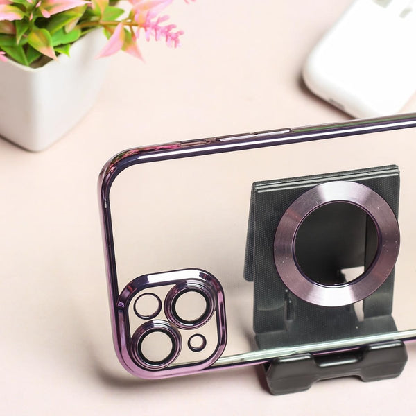 Purple 6D Chrome Logo Cut Transparent Case for Apple iphone 14 Plus - The Hatke