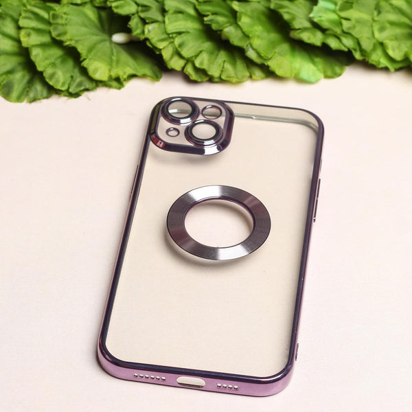 Purple 6D Chrome Logo Cut Transparent Case for Apple iphone 14 Plus - The Hatke