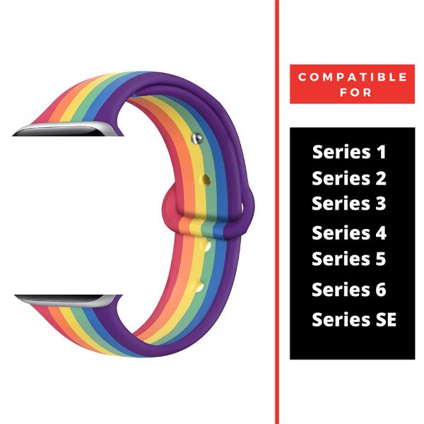 Rainbow Plain Silicone Strap For Watch Series 6 (42mm/44mm/45mm/46mm/49mm) - The Hatke