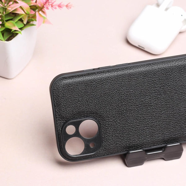 Raised Edges Black Leather Case for Apple Iphone 15 - The Hatke
