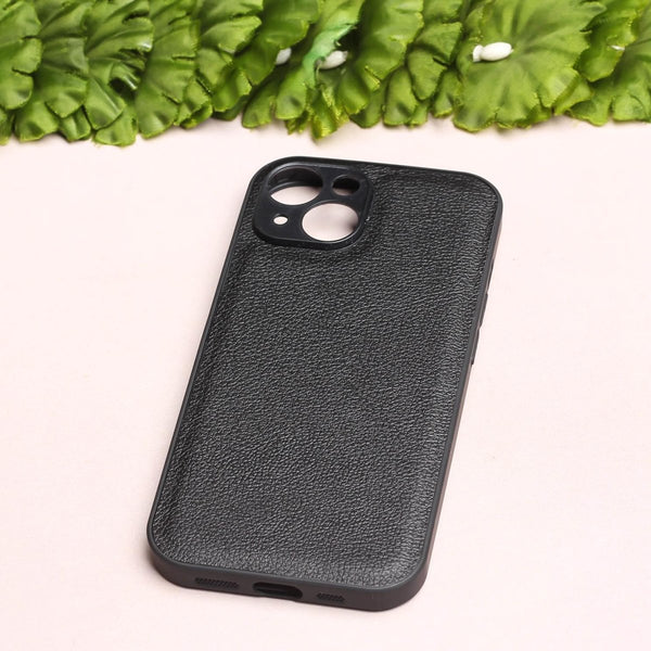 Raised Edges Black Leather Case for Apple Iphone 15 - The Hatke