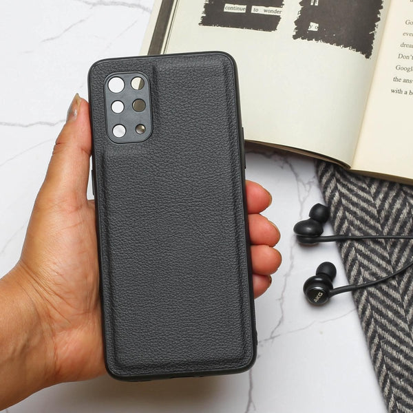 Raised Edges Black Leather Case for Oneplus 8t - The Hatke
